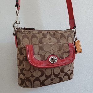 Coach Signature C Brown Canvas and Leather Crossbody Bag Adjustable Strap